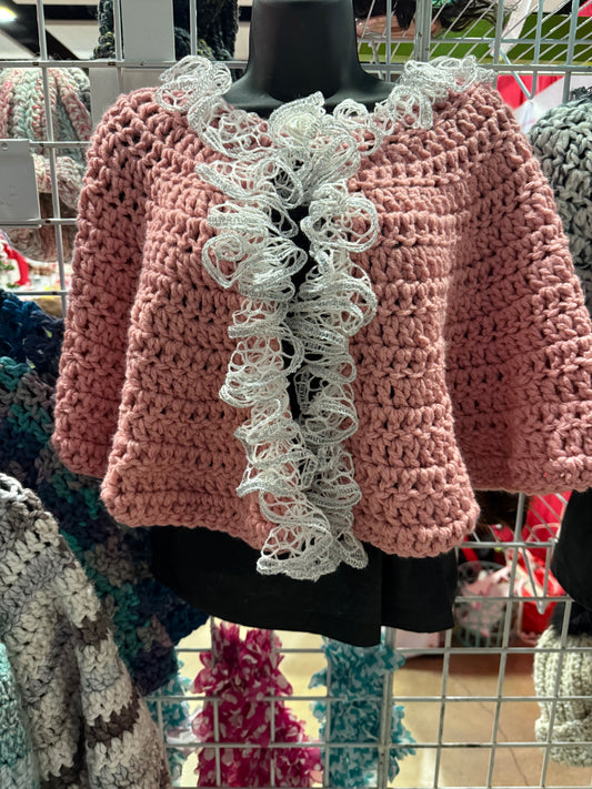 Pink Capelet with White Trim